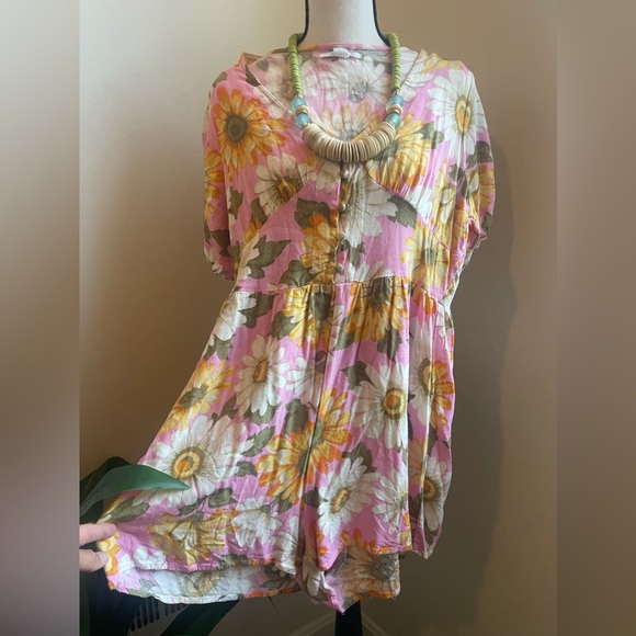 O'Neill Georgina Floral Print Romper Orange Pink Women's Large - Picture 2 of 4